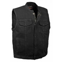 Men's Concealed Snap Denim Club Style Vest w/Hidden Zipper (Black, 3X)