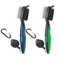 JZHY 2 Pack Golf Club Brush Lightweight 2Ft Retractable Golf Brush and Club Groove Cleaner with Zip-line Aluminum Carabiner(Blue&Green)