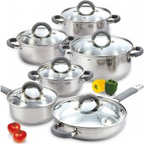 Cook N Home Stainless Steel 12-Piece Cookware Set, Silver