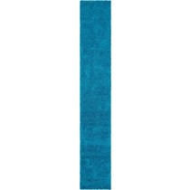 Unique Loom Solo Solid Shag Collection Modern Plush Turquoise Runner Rug (2' 6 x 16' 5)