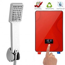Tankless Instant Electric Hot Water Heater Boiler 6500W 220V Bathroom Shower Set Safe Intelligent Automatically for Home Bathroom Shower (Red)