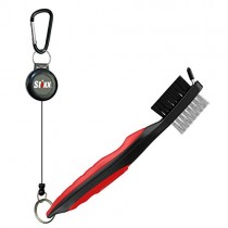 STIXX Golf Brush and Groove Cleaner with Retractable Clip, Extends 2 Ft.  Brass, Nylon and Spike Cleaning Tool