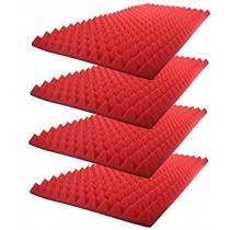 Foamily Red Acoustic Foam Sound Absorption Pyramid Studio Treatment Wall Panel 48" X 24" X 2.5" (4 Pack)