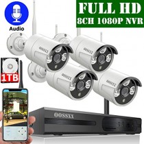 【2020 Update】 OOSSXX 8-Channel HD 1080P Wireless Security Camera System,4Pcs 1080P 2.0 Megapixel Wireless Indoor/Outdoor IR Bullet IP Cameras with Audio,1TB HDD Pre-Install