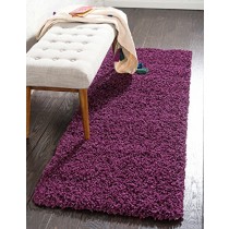 Unique Loom Solo Solid Shag Collection Modern Plush Eggplant Purple Runner Rug (2' 6 x 16' 5)