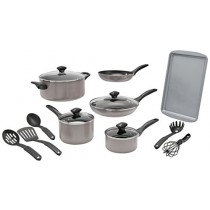 Farberware Dishwasher Safe Nonstick 15-Piece Cookware Set, Champagne