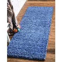 Unique Loom Solo Solid Shag Collection Modern Plush Periwinkle Blue Runner Rug (2' 6 x 16' 5)