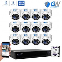GW Security 16 Channel NVR 5 Megapixel H.265 Security Camera System, 12 Built-in Microphone Audio Recording HD 1920P IP PoE Dome Cameras, QR-Code Connection