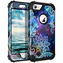 Casetego Compatible iPhone 8 Case,iPhone 7 Case,Floral Three Layer Heavy Duty Hybrid Sturdy Armor Shockproof Protective Cover Case for Apple iPhone 8/7,Mandala