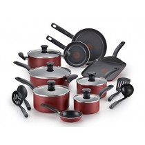 T-fal B209SI Initiatives Nonstick Inside and Out Dishwasher Safe Oven Safe Cookware Set, 18-Piece, Red