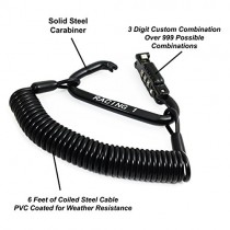 Precision Works Racing 1  6-Feet Steel Cable and Combination Carabiner Motorcycle Helmet Lock Set, Black