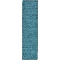 Unique Loom Solo Solid Shag Collection Modern Plush Deep Aqua Blue Runner Rug (2' 6 x 10' 0)