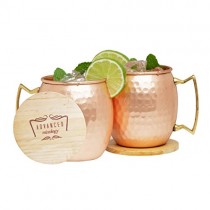 Advanced Mixology Moscow Mule Copper Mugs - Set of 2-100% HANDCRAFTED - Pure Solid Copper Mugs 16 oz Gift Set with BONUS: Copper Cups with Cocktail Copper Straws, Artisan Coasters and Shot Glass!