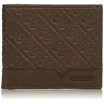 Guess Men's Leather Slim Bifold Wallet, brown, One Size