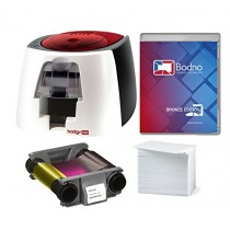 Badgy100 Color Plastic ID Card Printer with Complete Supplies Package with Bodno ID Software