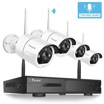 Security Camera System Wireless, Fyuui 1080P 8 Channel Wireless Surveillance NVR 4pcs 2.0 Megapixel (1920×1080P) WiFi IP Bullet Camera Outdoor Indoor, 2-Way Audio, Auto Pair