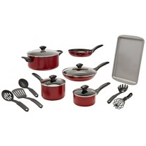 Farberware Dishwasher Safe Nonstick 15-Piece Cookware Set, Red
