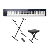 M-Audio Keystation USB Keyboard Controller with Pitch-Bend & Universal Sustain Pedal with Piano and On Stage Keyboard Bench