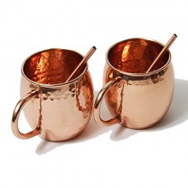 GIFT SET-Alchemade Copper Barrel Mug for Moscow Mules - Set of 2 - 16 oz - with 2 Free Copper Straws