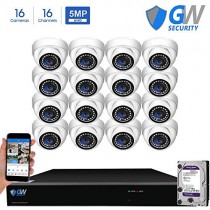 GW Security 16 Channel 4K NVR 5 Megapixel H.265 Security Camera System, 16 Built-in Microphone Audio Recording HD 1920P IP PoE Dome Cameras, QR-Code Connection