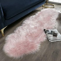 Ashler Soft Faux Sheepskin Fur Chair Couch Cover Pink Area Rug for Bedroom Floor Sofa Living Room 2 x 6 Feet