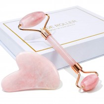 Jade Roller & Gua Sha, Face Roller, Facial Beauty Roller Skin Care Tools, BAIMEI Rose Quartz Massager for Face, Eyes, Neck, Body Muscle Relaxing and Relieve Fine Lines and Wrinkles 