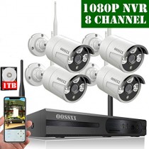 【2020 Update】 HD 1080P 8-Channel OOSSXX Wireless Security Camera System,4Pcs 720P(1.0 Megapixel) Wireless Indoor/Outdoor IR Bullet IP Cameras,P2P,App, HDMI Cord & 1TB HDD Pre-Install