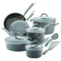 Rachael Ray Cucina Hard Porcelain Enamel Nonstick Cookware Set, 12-Piece, Sea Salt Gray, Small - 16802