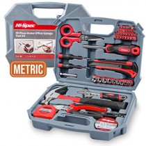 Hi-Spec 49 Piece Garage & Home Tool Kit with Low Vibration Claw Hammer, Adjustable Wrench, Metric 1/4" Sockets, Precision Screwdrivers, Combination Pliers, Bit Driver & Screw Bits Tool Set in Box