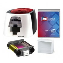 Badgy200 Color Plastic ID Card Printer with Complete Supplies Package with Bodno Bronze Edition ID Software