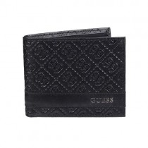Guess Men's Leather Slim Bifold Wallet, Black/Black, One Size