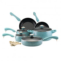 Paula Deen Signature Collection Porcelain Nonstick 15-Piece Pots and Pans Cookware Set, Aqua Speckle