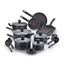 T-fal B208SI64 Initiatives Nonstick Inside and Out Dishwasher Safe Oven Safe Cookware Set, 18-Piece, Charcoal