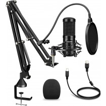 Aokeo USB Condenser Microphone,192kHZ/24bit Professional PC Streaming Podcast Cardioid Microphone Kit with Boom Arm,Shock Mount,Pop Filter,for Recording,Gaming,YouTube,Meeting,Discord 