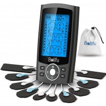 Belifu Dual Channel TENS EMS Unit 24 Modes Muscle Stimulator for Pain Relief Therapy, Electronic Pulse Massager Muscle Massager with 10 Pads, Dust-Proof Drawstring Storage Bag，Fastening Cable Ties