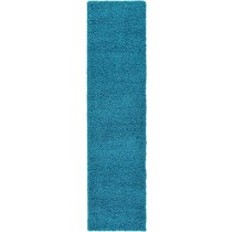 Unique Loom Solo Solid Shag Collection Modern Plush Turquoise Runner Rug (2' 6 x 10' 0)
