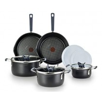 T-fal B210SA One Stackables Titanium Nonstick 10 Pieces Cookware Set, Multifunctional, Dishwasher Safe, Black