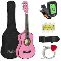 Best Choice Products 30in Kids Classical Acoustic Guitar Complete Beginners Kit w/Carrying Bag, Picks, E-Tuner, Strap (Pink)