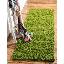 Unique Loom Solo Solid Shag Collection Modern Plush Grass Green Runner Rug (2' 6 x 16' 5)