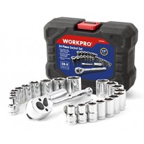 WORKPRO 24-Piece Compact Drive Sockets Set 3/8" Ratchet with Blow Molded Case