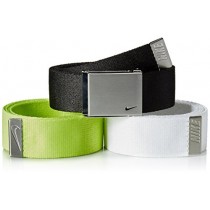 Nike Men's 3 Pack Golf Web Belt, Black/White/Cyber, One Size
