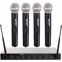 Gemini Sound UHF-04M Wireless Cordless Professional Set of 4 Handheld Microphones and Receiver for DJ, Karaoke, Stage Performance or PA System Four Pack 