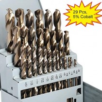 COMOWARE Cobalt Drill Bit Set- 29Pcs M35 High Speed Steel Twist Jobber Length for Hardened Metal, Stainless Steel, Cast Iron and Wood Plastic with Metal Indexed Storage Case, 1/16"-1/2"