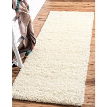 Unique Loom Solo Solid Shag Collection Modern Plush Pure Ivory Runner Rug (2' 6 x 16' 5)