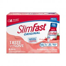 SlimFast Original Strawberries & Cream Shake - Ready to Drink Weight Loss Meal Replacement - 10g of protein - 11 fl. oz. Bottle - 8 Count