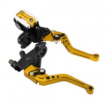 1 Pair Adjustable Break and Clutch Levers, 7/8" Universal Motorcycle Brake Clutch Master Cylinder Reservoir Levers for Motorbike(Gold)