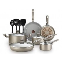T-fal G919SE64 Initiatives Ceramic Nonstick Dishwasher Safe Toxic Free 14-Piece Cookware Set, Gold - 2100092706