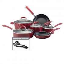 Farberware 10573 Millennium Porcelain Nonstick Cookware Set, 12-Piece, Red
