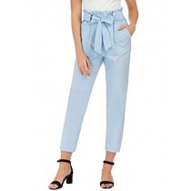 GRACE KARIN Women's Pants Trouser Slim Casual Cropped Paper Bag Waist Pants XL Light Blue