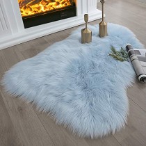 Ashler Soft Faux Sheepskin Fur Chair Couch Cover Light Blue Area Rug for Bedroom Floor Sofa Living Room 2 x 3 Feet